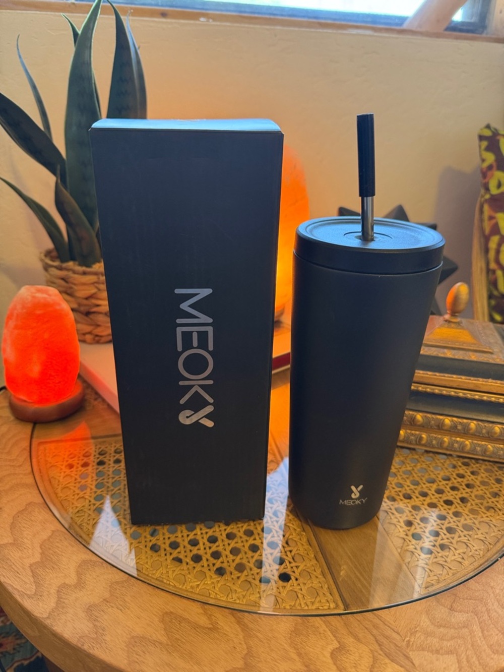 Black Insulated Tumbler with Straw - Double Wall Travel Cup